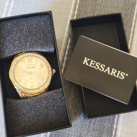 Kessaris Quartz Sparkling Rhinestone Gold Tone Watch New Battery main image 8